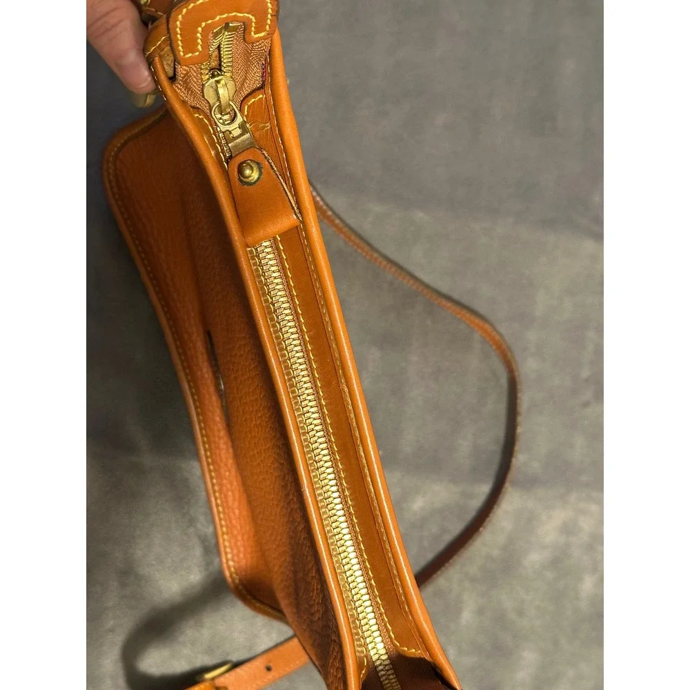 Dooney & Bourke All Weather Leather Crossbody Bag Orange Pebbled Duck Fob Vtg.